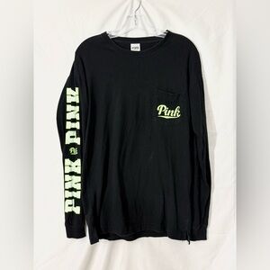 PINK Victoria’s Secret Black|Green Long Sleeve Campus Crew Neck T-Shirt Size XS